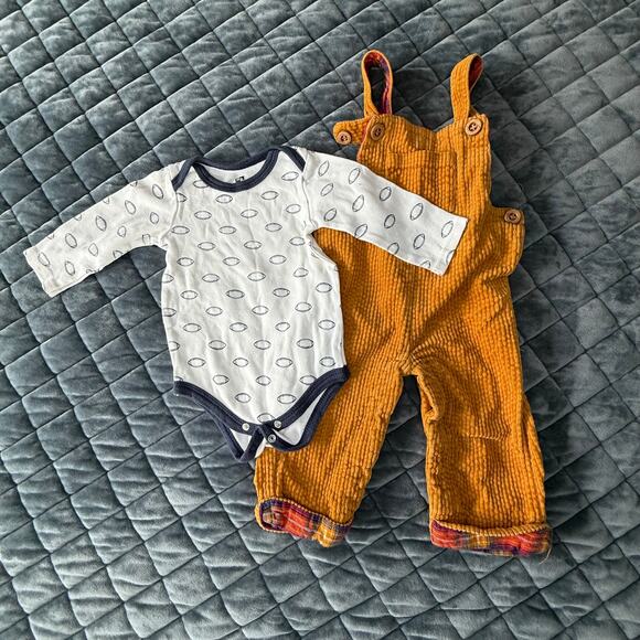 Tahari and HB infant fall winter outfit with overalls 3-6 month football - Picture 1 of 4